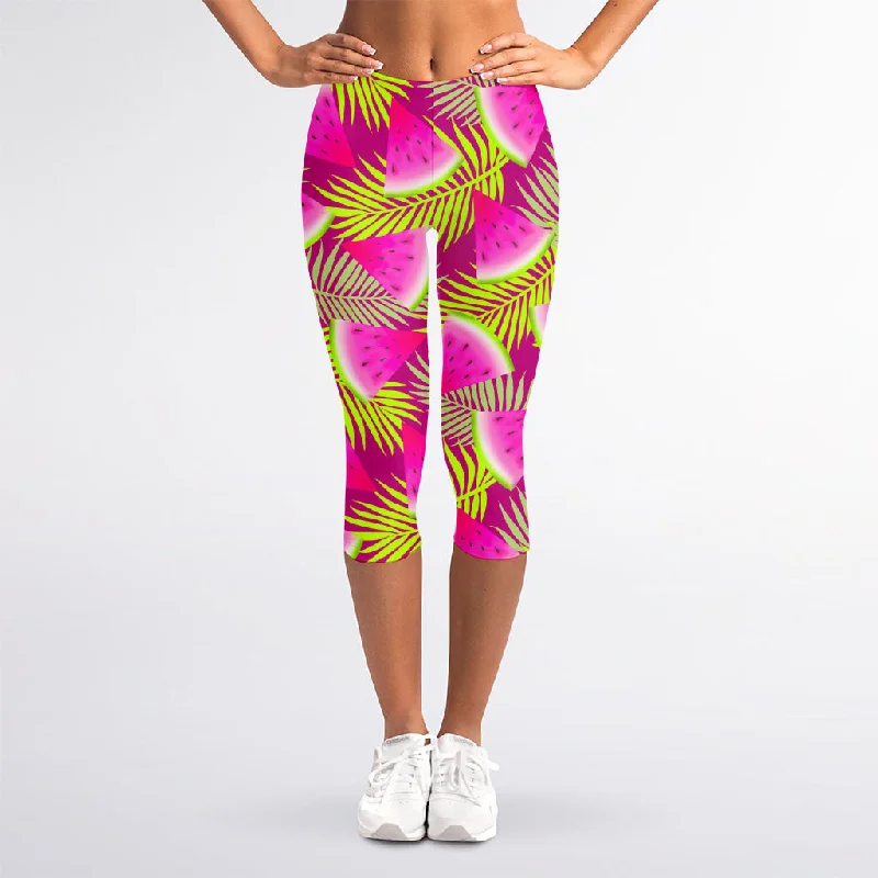 Purple Tropical Watermelon Pattern Print Women's Capri Leggings