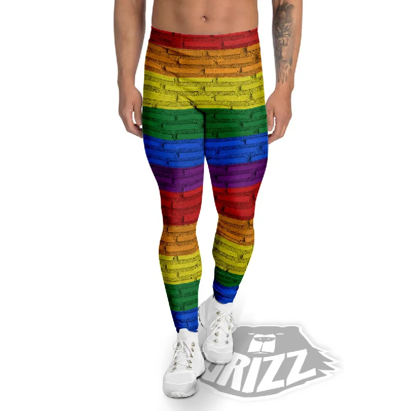 Rainbow Brick Wall LGBT Pride Print Men's Leggings