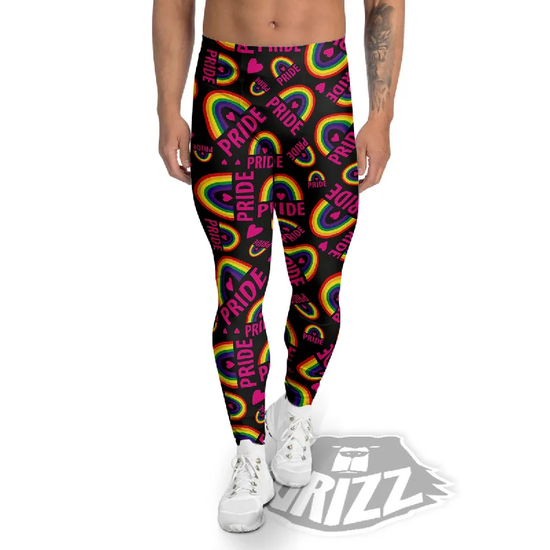 Rainbow Heart LGBT Pride Print Pattern Men's Leggings