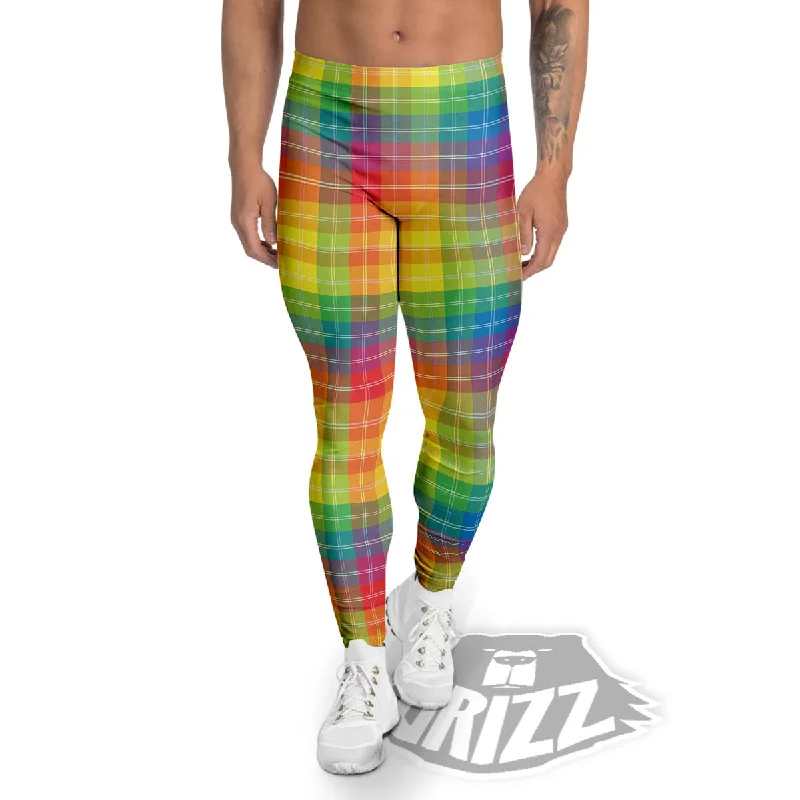 Rainbow Plaid LGBT Pride Print Pattern Men's Leggings