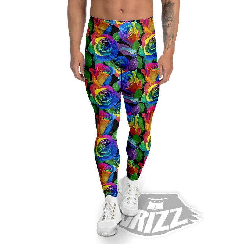 Rainbow Roses LGBT Pride Print Pattern Men's Leggings