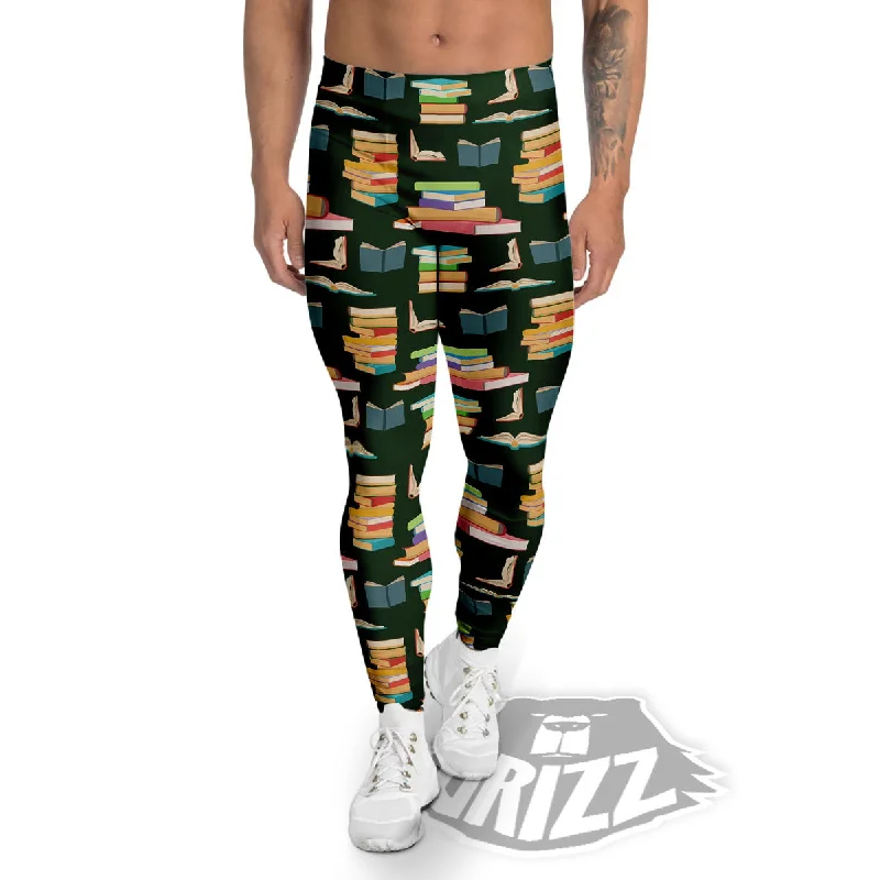 Reading Books Pile Print Pattern Men's Leggings