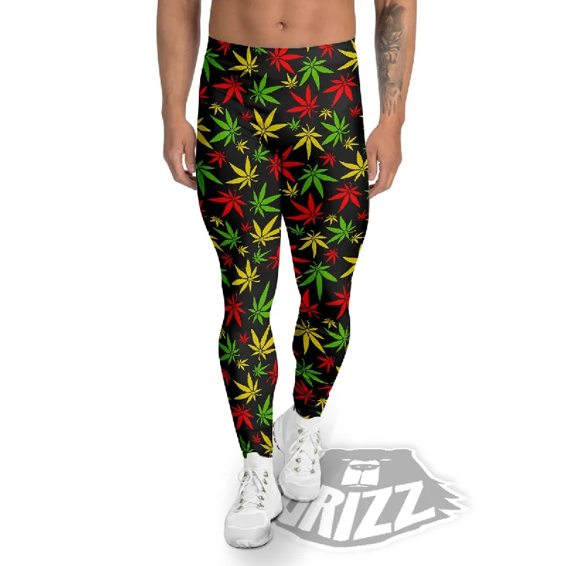 Reggae Hemp Leaf Print Pattern Men's Leggings