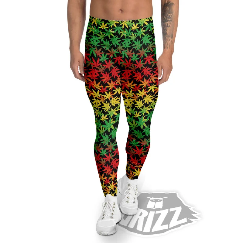 Reggae Hemp Leaves Print Pattern Men's Leggings