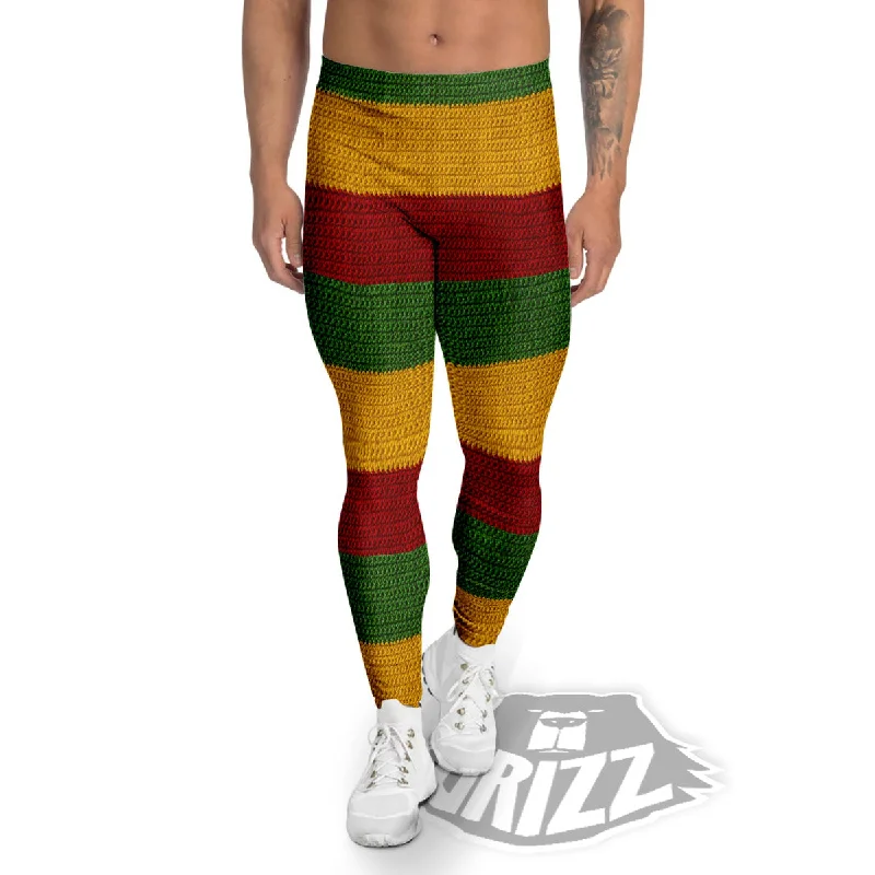 Reggae Knitted Print Pattern Men's Leggings