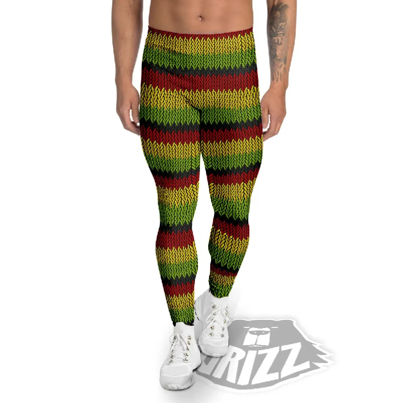 Reggae Knitted Style Print Pattern Men's Leggings