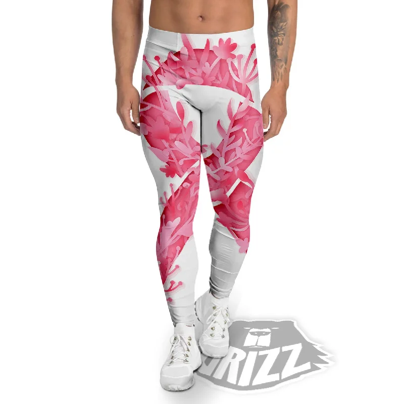 Ribbon Flower Pink Breast Cancer Print Men's Leggings