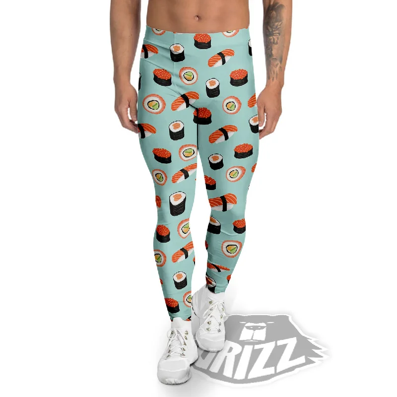 Rolls And Japanese Sushi Print Pattern Men's Leggings