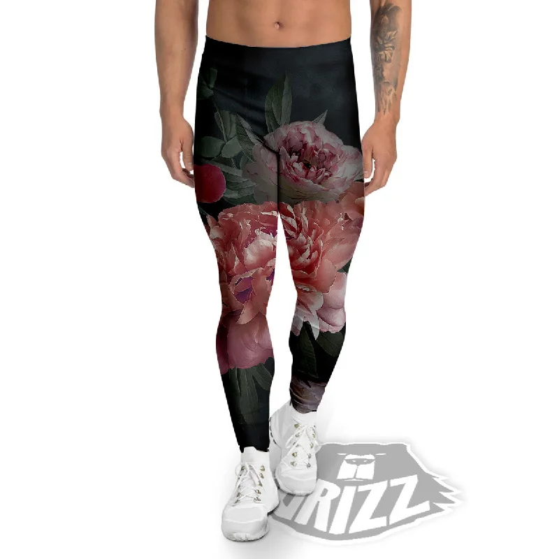 Rose And Peony Print Men's Leggings