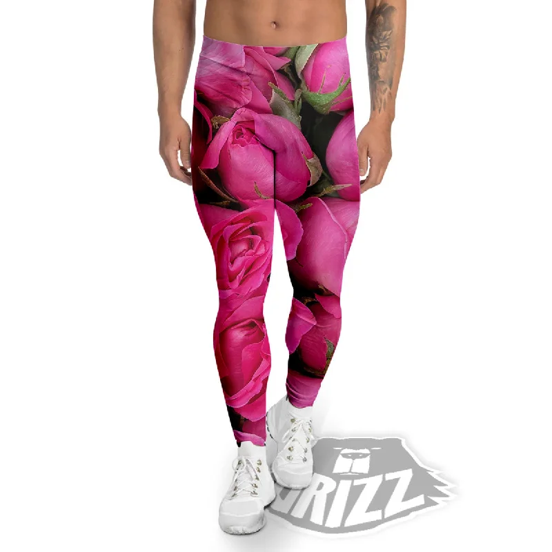 Rose Hot Pink Print Men's Leggings