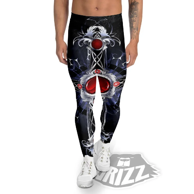 Silver Cross Ornamental Print Men's Leggings