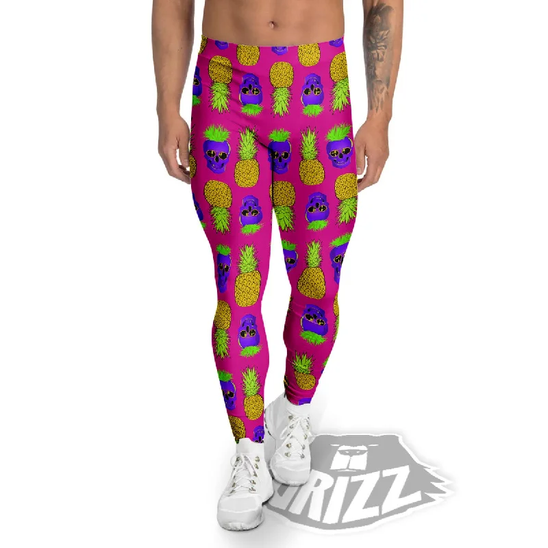 Skull Pineapple Print Pattern Men's Leggings