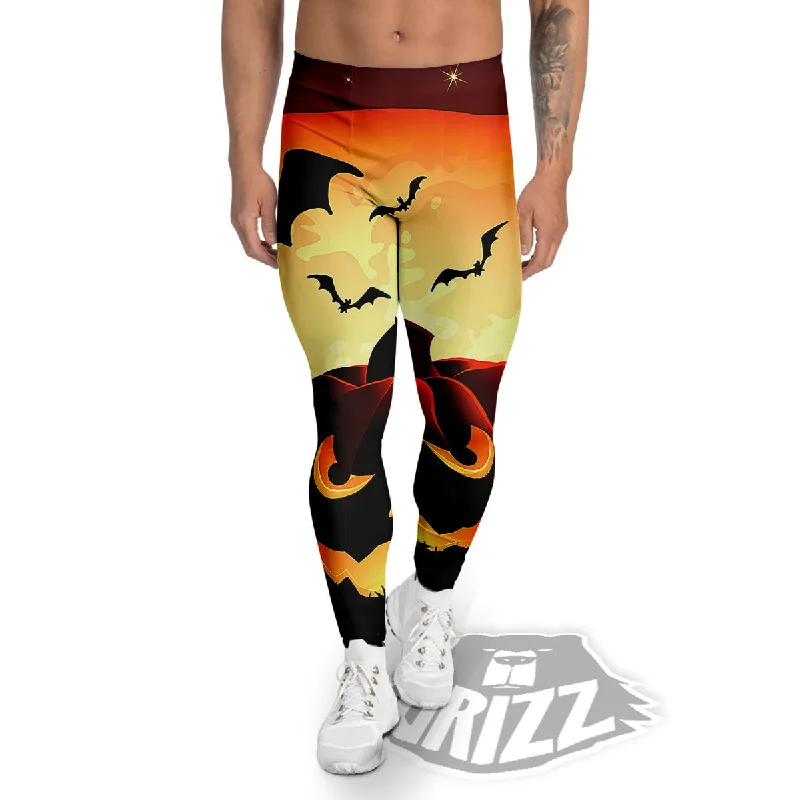 Smiley Faces Halloween Pumpkin Print Men's Leggings