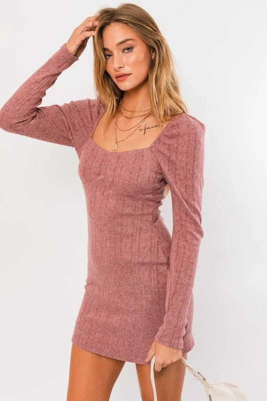 Bodycon Mini Sweater Dress in Pink