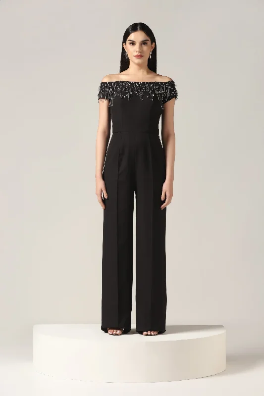 Black Hand Embroidered Jumpsuit