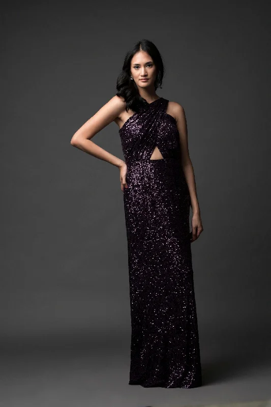 Brinjal Halter Sequin Gown