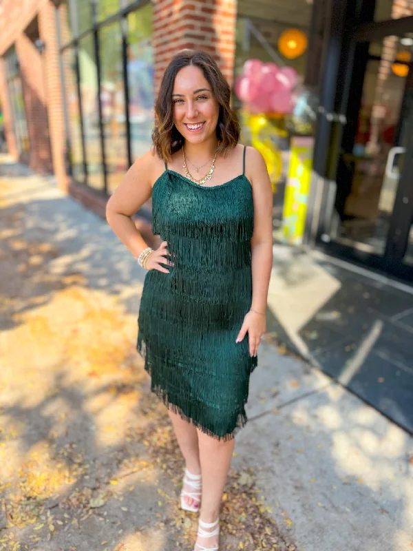 Daisy Fringe Emerald Green Dress