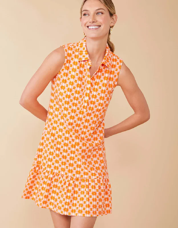 Joelle Sleeveless Polo Dress Marsh Hens Geo Pink Orange