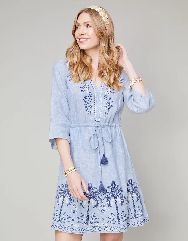 Kayce Embroidered Dress Peeples Song Palm Embroidery