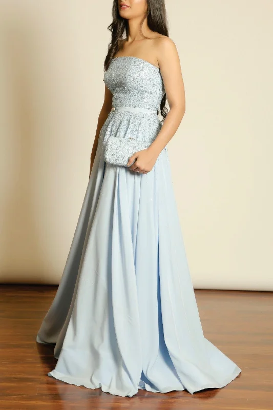 Light Blue Sequin And Crystal Embellished Gown