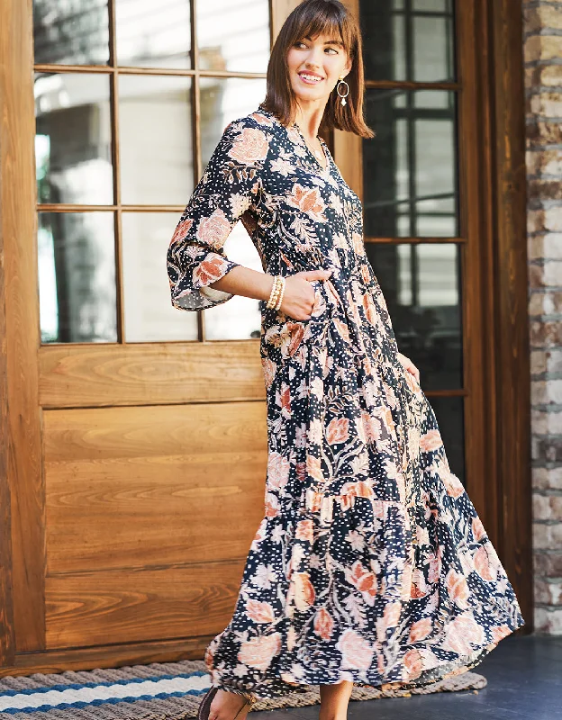 Maisie Midi Dress 1859 Lighthouse Starry Floral Slate