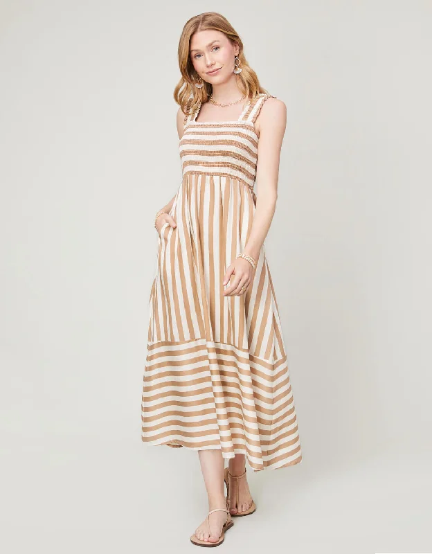 Marielle Smocked Dress Cafe au Lait Stripe