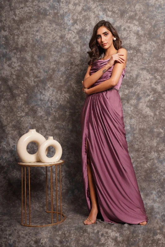 Mauve Satin Draped Dress