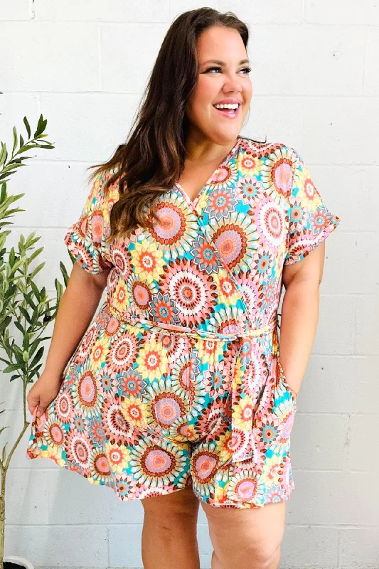 Feeling Bold Multicolor Mandala Print Surplice Tie Waist Romper