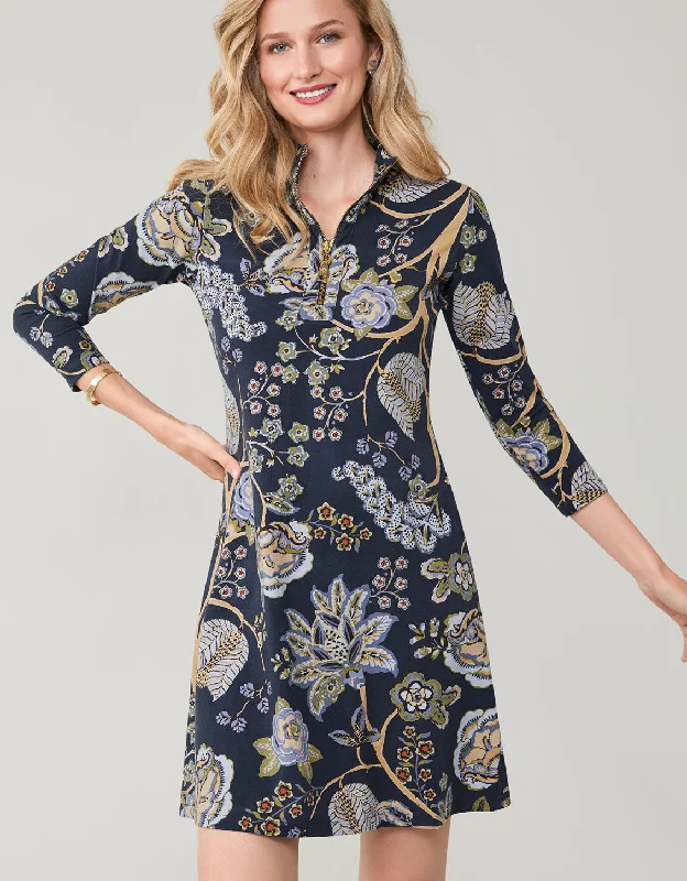 Nora Half-Zip Dress Marsh Boardwalk Tree of Life Navy