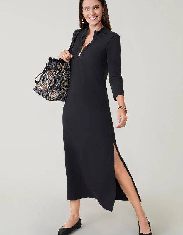 Nora Half-Zip Midi Dress Black