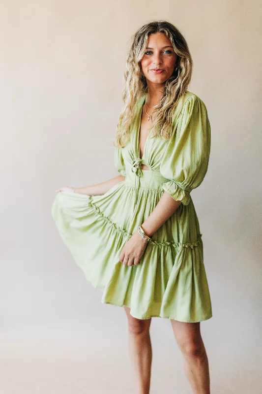 Pistachio Cream Cut-Out Dress