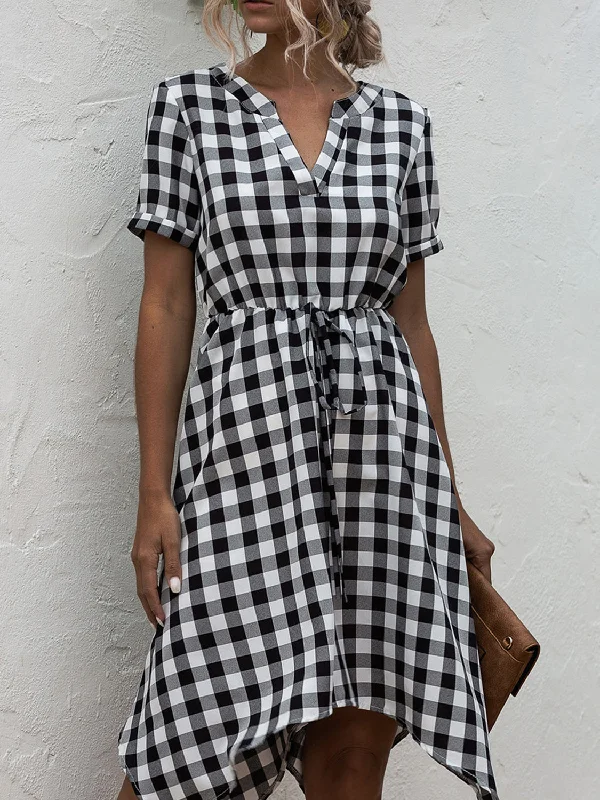 Layla Plaid Notched Short Sleeve Dress