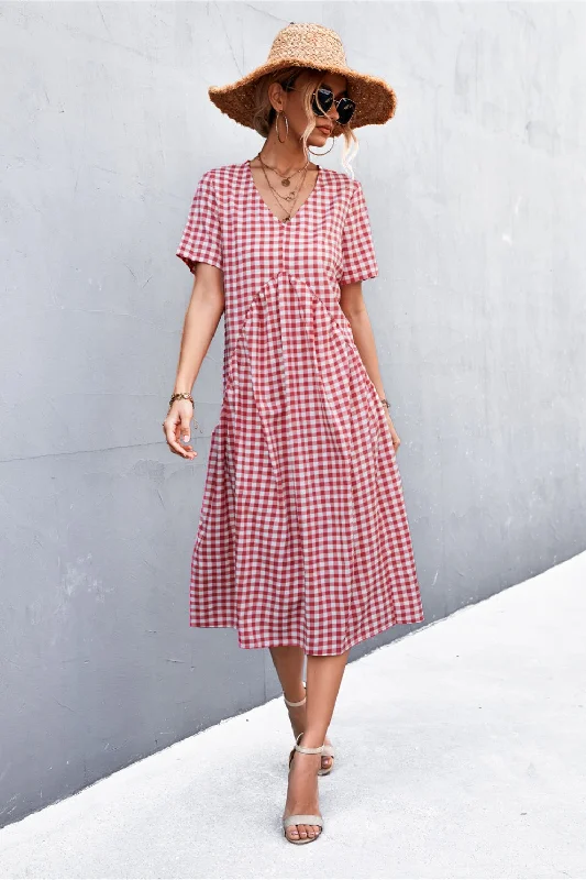 Killian Plaid V-Neck Short Sleeve Dress