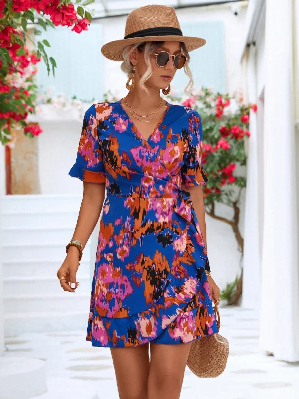 Ramona Printed Flounce Sleeve Tied Dress