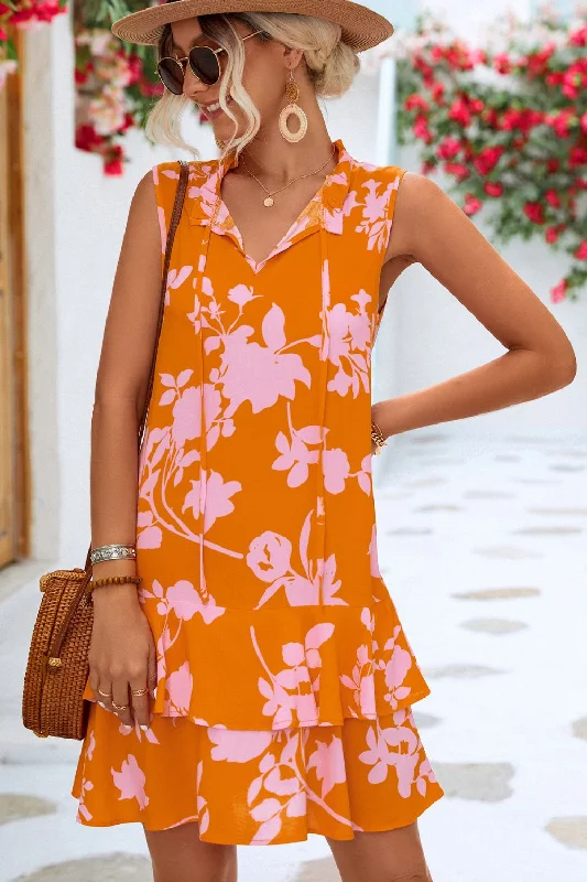 Lindy Printed Tie Neck Sleeveless Dress