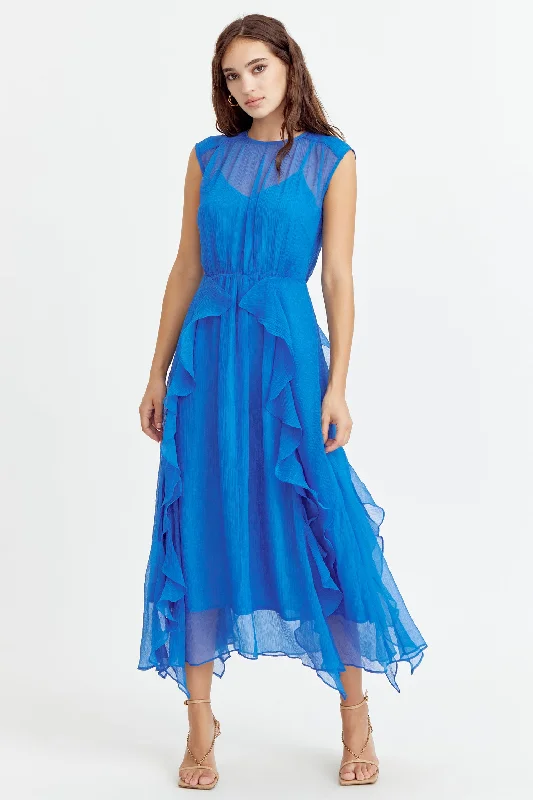 Rosalie Cascading Ruffled Midi Dress by Adelyn Rae