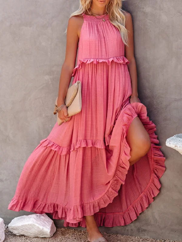 Carmelina Ruffled Sleeveless Maxi Dress with Pockets