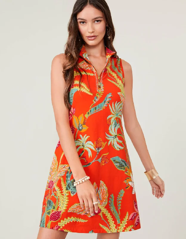 Serena Half-Zip Dress Queenie Tropical Floral Red