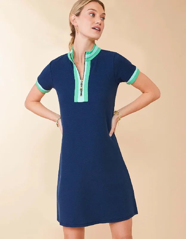 Short Sleeve Serena Pique Dress Midnight Blue