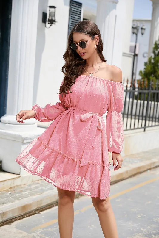 Amber Swiss Dot Off-Shoulder Balloon Sleeve Dress