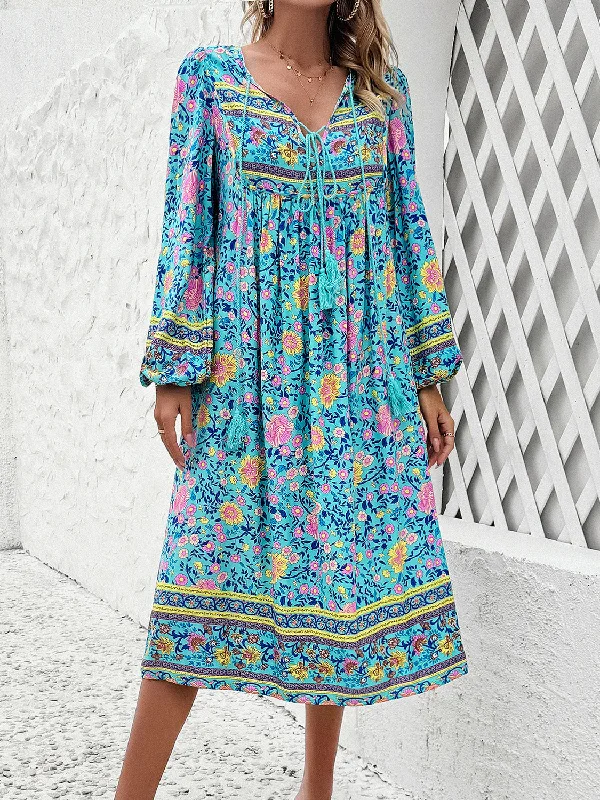 Willow Tassel Tied Printed Long Sleeve Dress