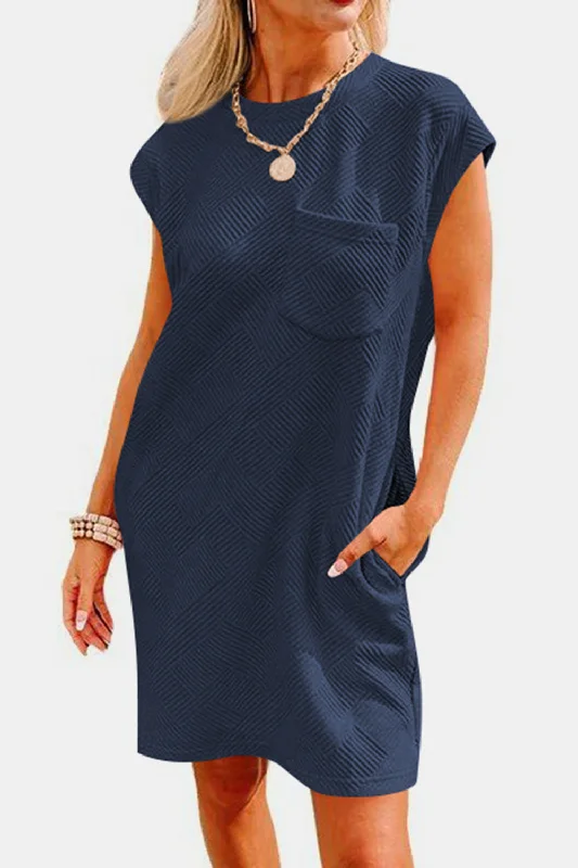 Brixley Textured Round Neck Cap Sleeve Dress