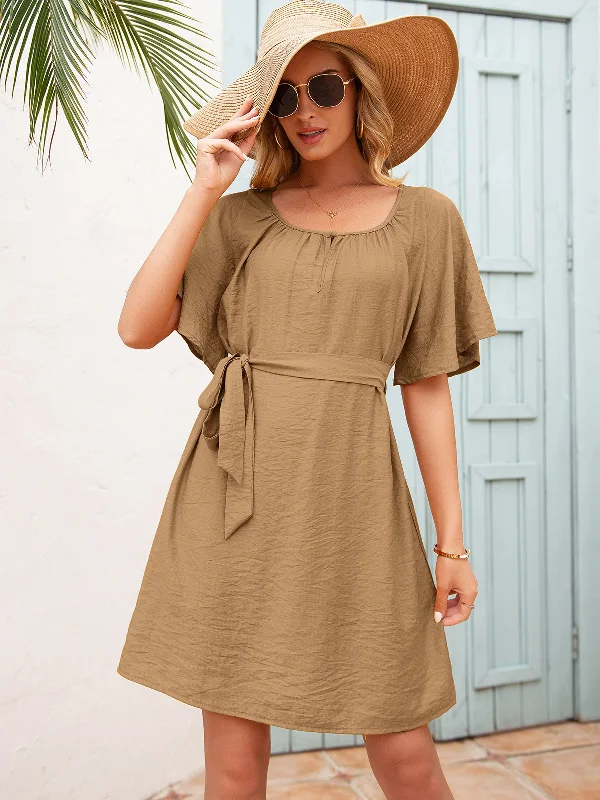 Lauren Tie Waist Flutter Sleeve Mini Dress