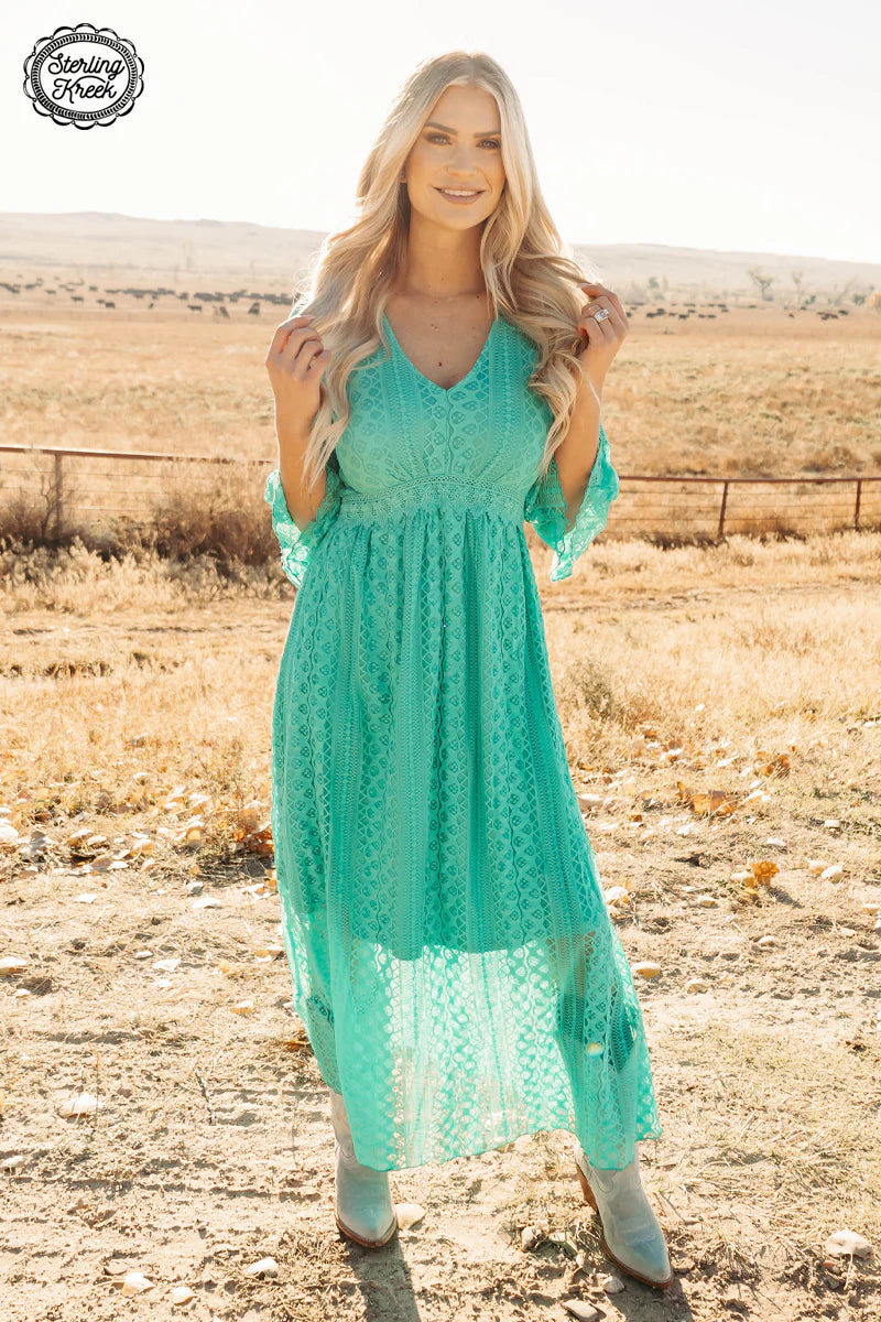 Victorian Lace Maxi Dress Turquoise